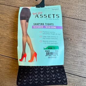 SPANX Assets Womens Size 3 Shaping Tights Textured Black Wishbone 155-180lbs NEW